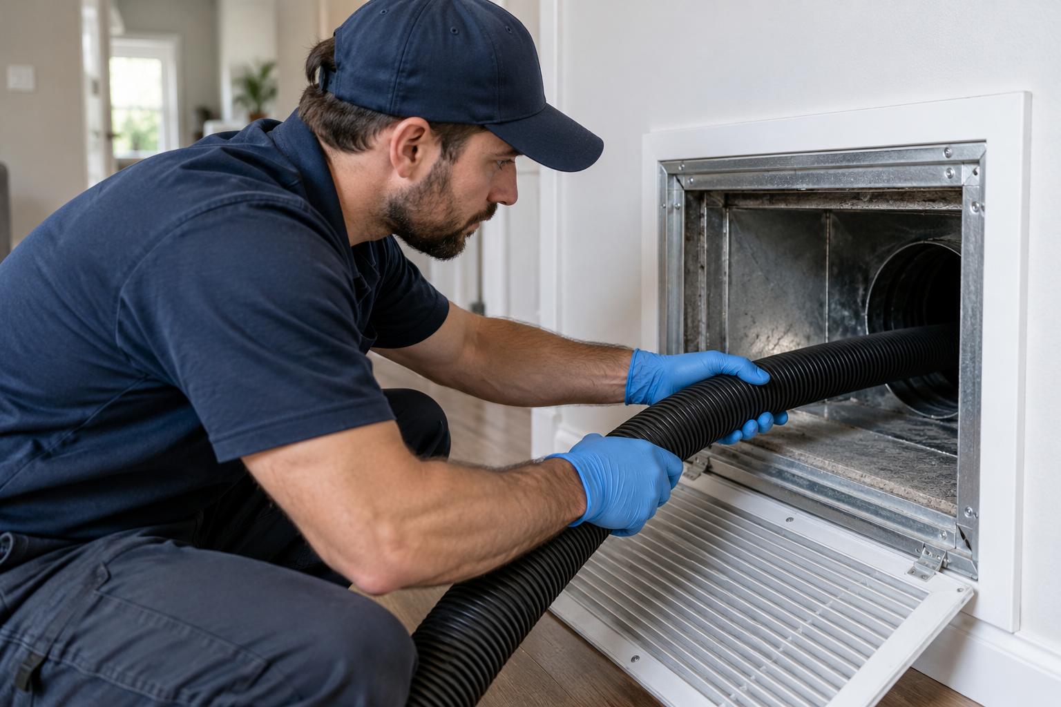 Illustrative air duct cleaning scene
