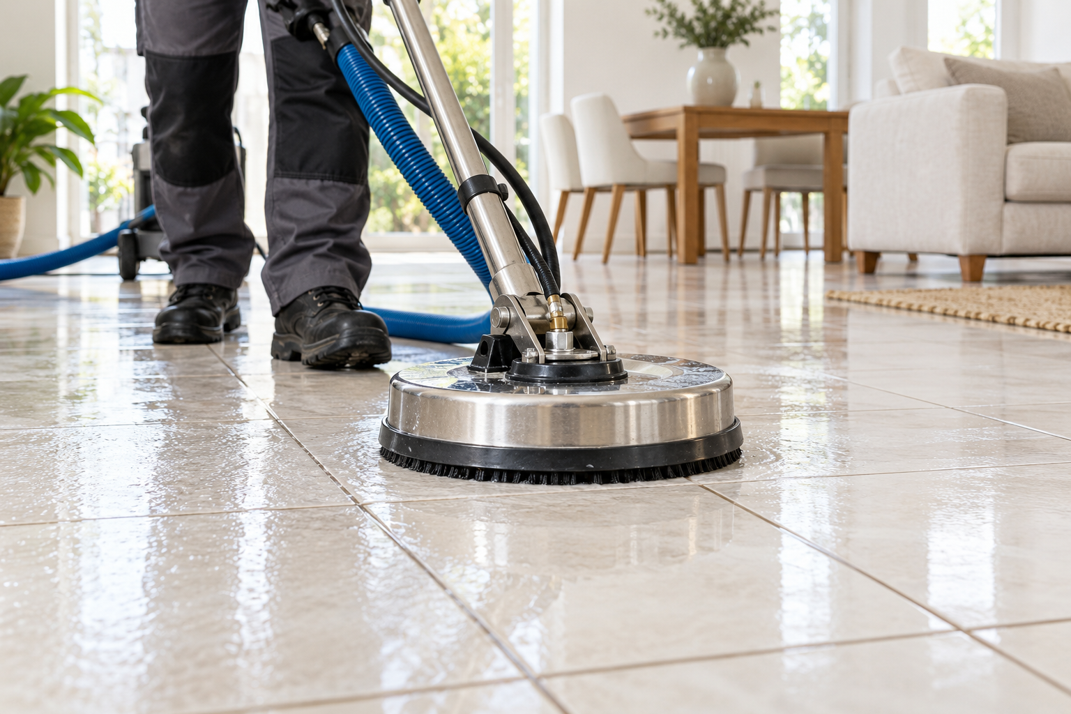 Illustrative tile & grout cleaning scene