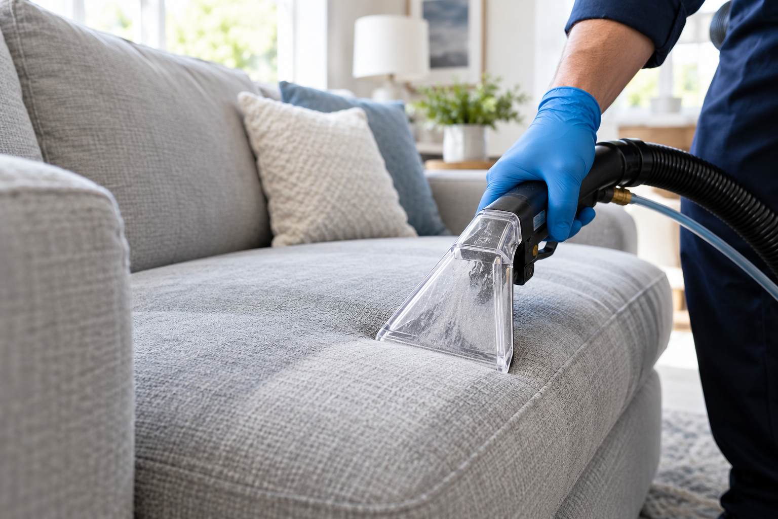 Illustrative upholstery cleaning scene